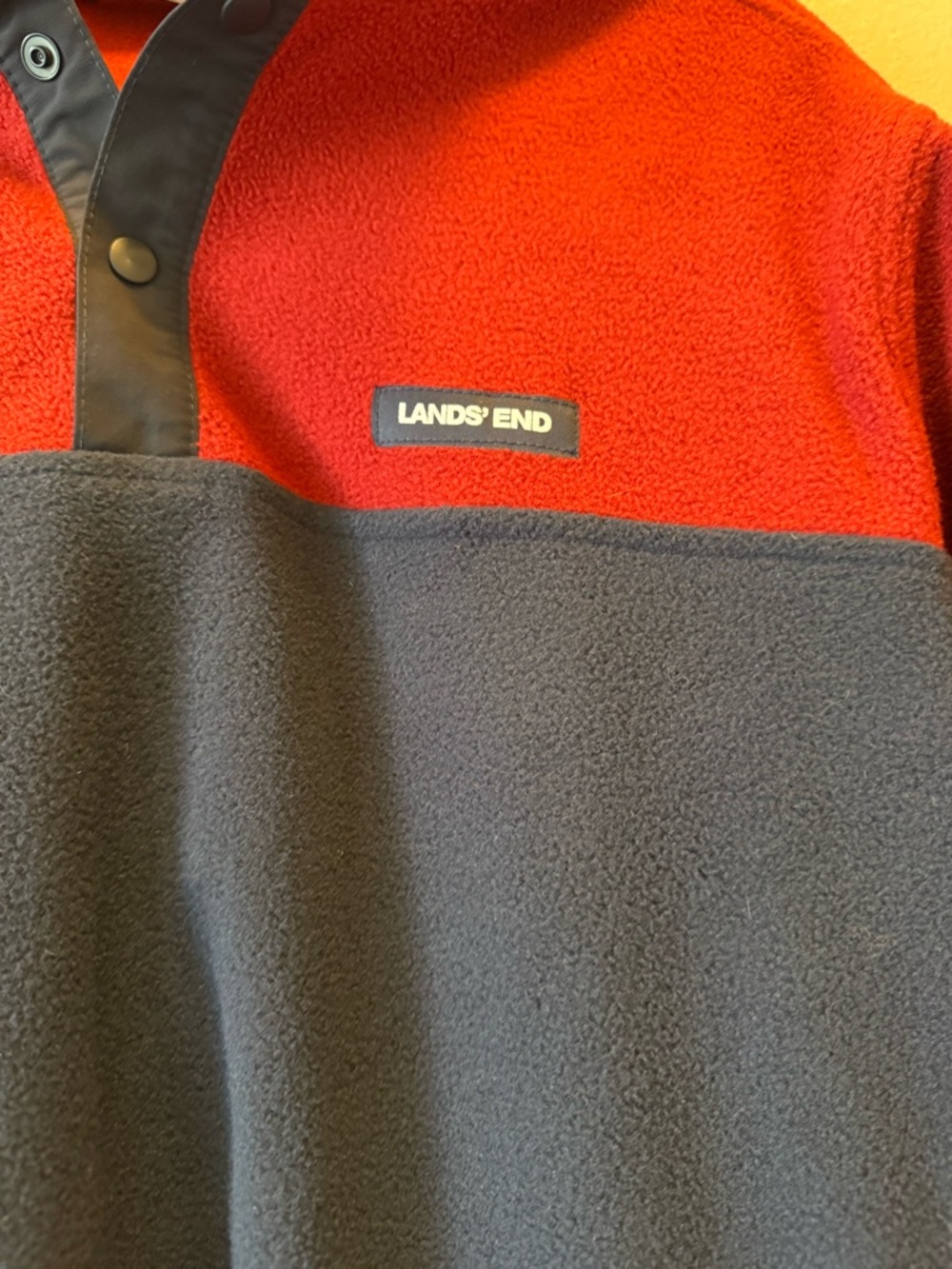 Land’s End Men Colorblock Burgundy Red Soft Fleece MD Quarter Button Sweater NWT - Picture 6 of 14